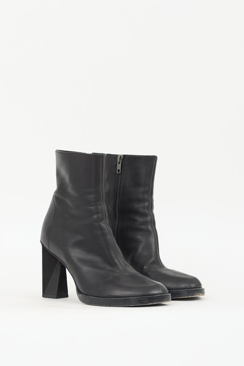 Ann Demeulemeester Black Leather Geometrical Twist Block Heel Boot