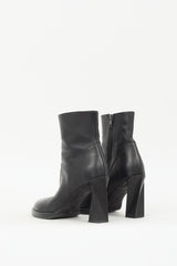 Ann Demeulemeester Black Leather Geometrical Twist Block Heel Boot