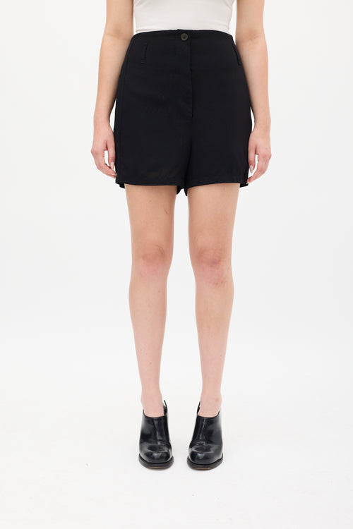 Ann Demeulemeester Black Wool High Waisted Mini Shorts