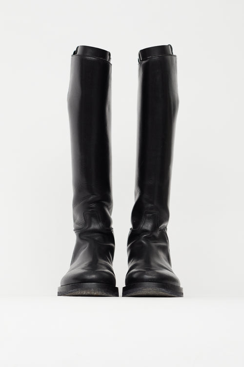Ann Demeulemeester Black Leather Riding Boot