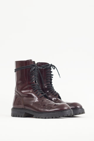 Ann Demeulemeester Burgundy Patent Leather Combat Boot