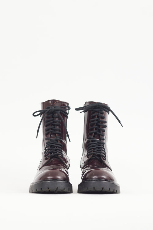 Ann Demeulemeester Burgundy Patent Leather Combat Boot