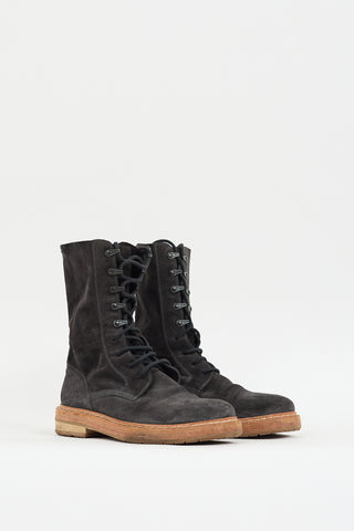 Ann Demeulemeester Dark Grey Suede Lace Up Combat Boot
