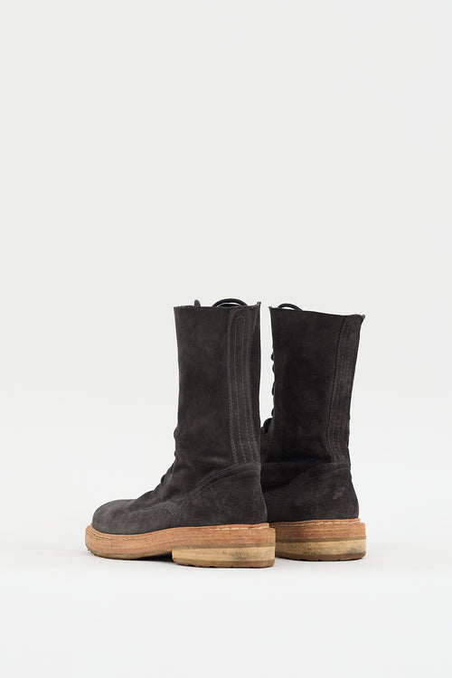 Ann Demeulemeester Dark Grey Suede Lace Up Combat Boot