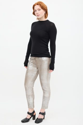 Ann Demeulemeester Metallic Silver Leather Trouser