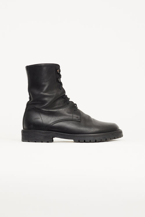 Ann Demeulemeester Black Leather Combat Boot