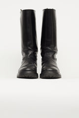 Ann Demeulemeester Black Leather Riding Boot