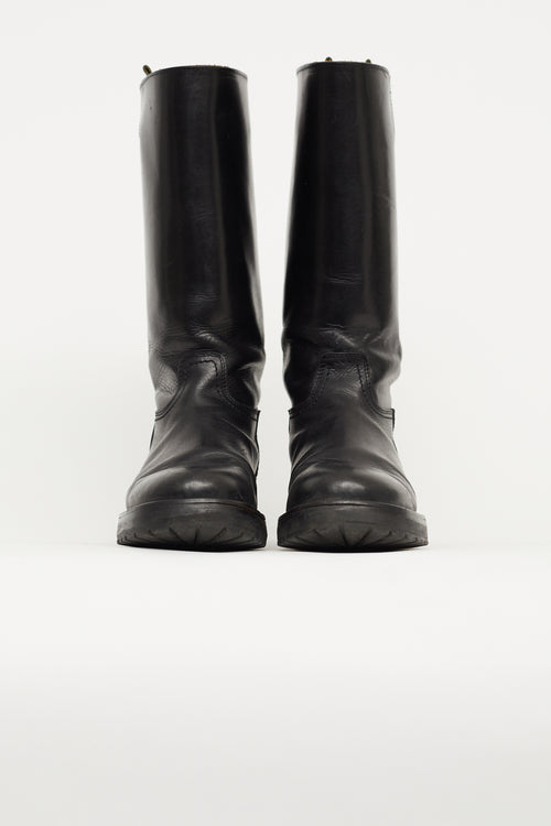 Ann Demeulemeester Black Leather Riding Boot