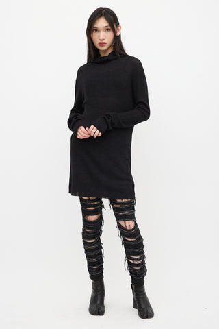 Ann Demeulemeester Black Wool Ribbed Turtleneck Sweater