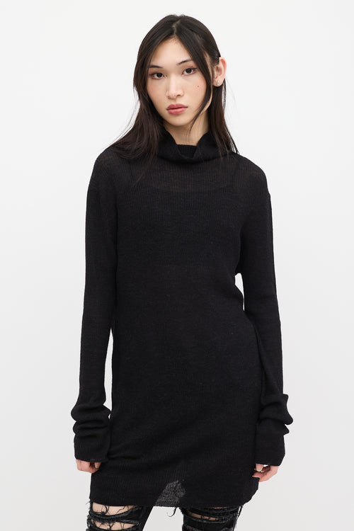 Ann Demeulemeester Black Wool Ribbed Turtleneck Sweater