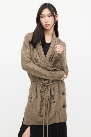 Ann Demeulemeester Brown Wool Knit Asymmetrical Cardigan