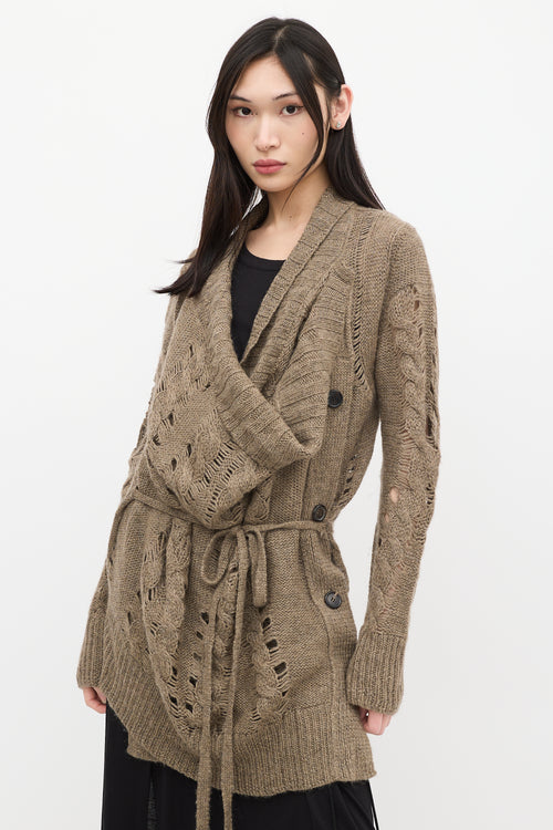 Ann Demeulemeester Brown Wool Knit Asymmetrical Cardigan