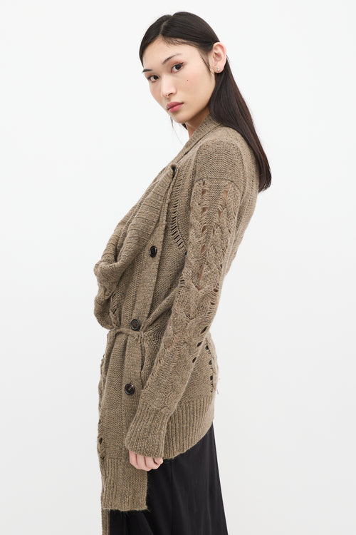 Ann Demeulemeester Brown Wool Knit Asymmetrical Cardigan