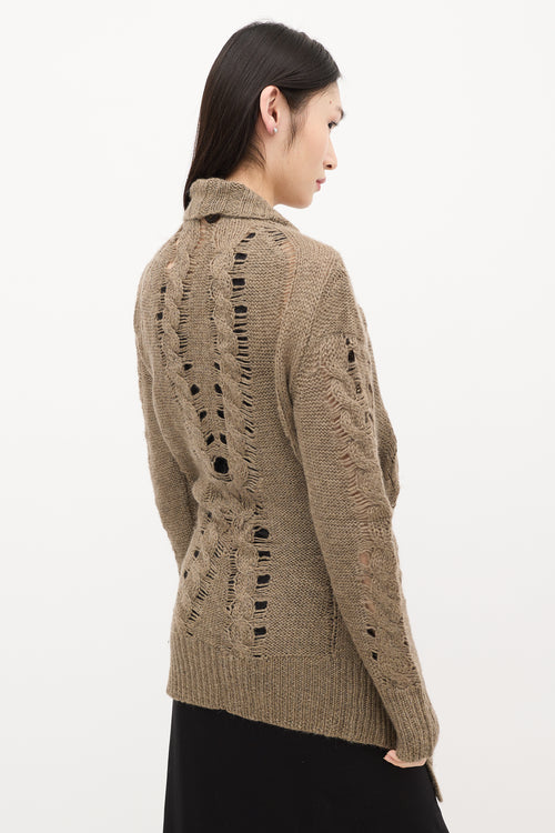 Ann Demeulemeester Brown Wool Knit Asymmetrical Cardigan