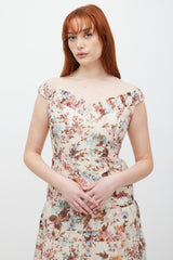Anna Sui Cream & Multicolour Floral Ruffled Dress