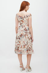 Anna Sui Cream & Multicolour Floral Ruffled Dress