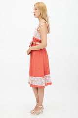 Anna Sui Red & White Belted Lace Dress