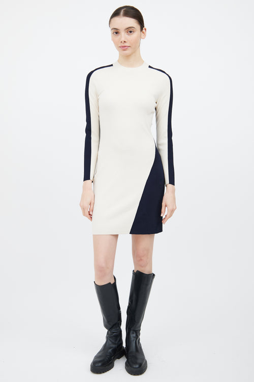 Rag & Bone Cream & Navy Wool Knit Sweater Dress