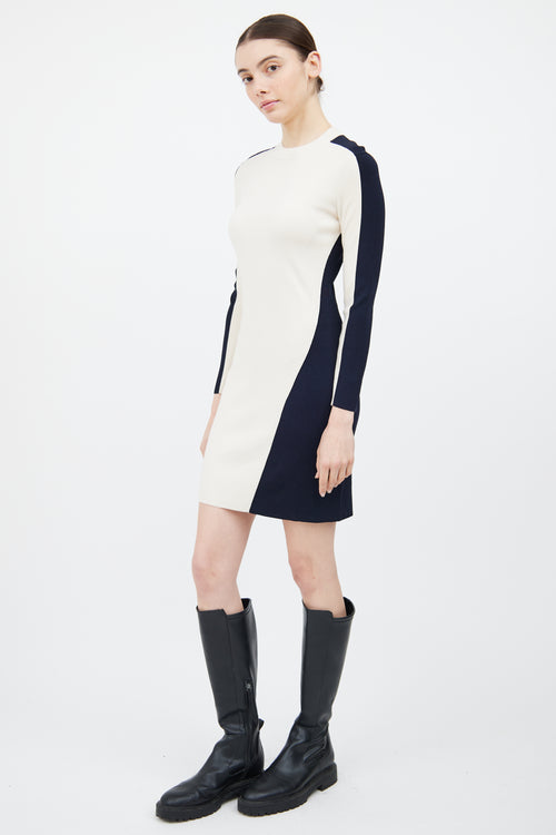 Rag & Bone Cream & Navy Wool Knit Sweater Dress