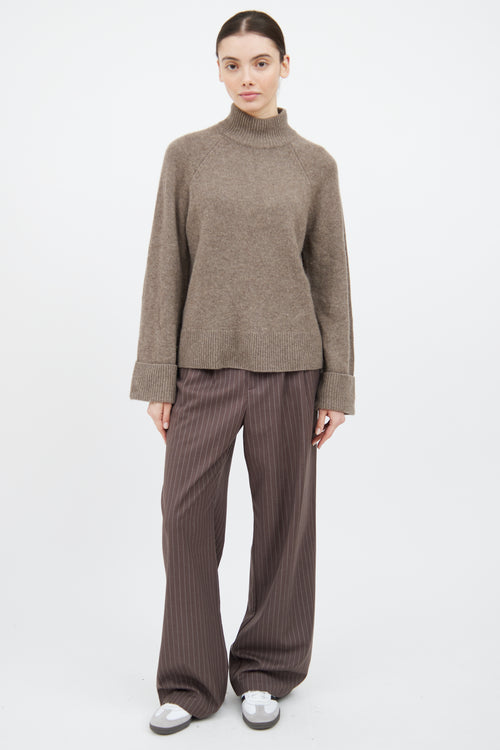 Reformation Brown Cashmere Knit Mock Neck Sweater