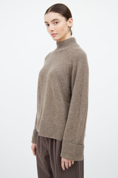 Reformation Brown Cashmere Knit Mock Neck Sweater