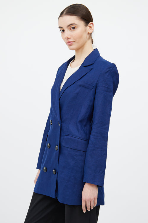 Reformation Navy Linen Double Breasted Blazer