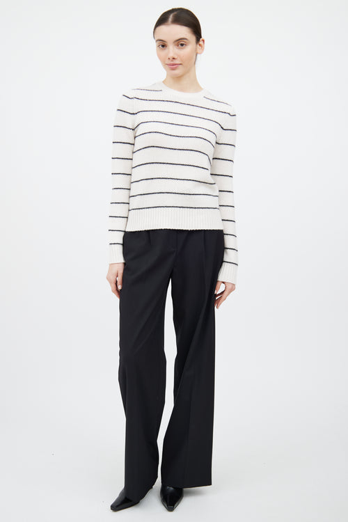 Vince White & Black Cashmere Knit Striped Sweater