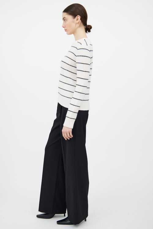 Vince White & Black Cashmere Knit Striped Sweater