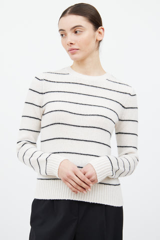 Vince White & Black Cashmere Knit Striped Sweater