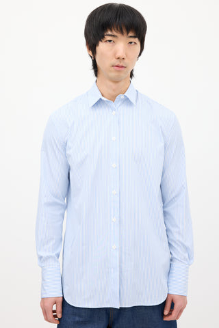 Another Tomorrow Light Blue & White Striped Shirt