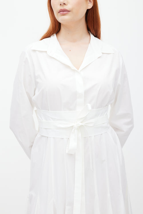 Another Tomorrow White Pleated Trumpet Shirt Dress