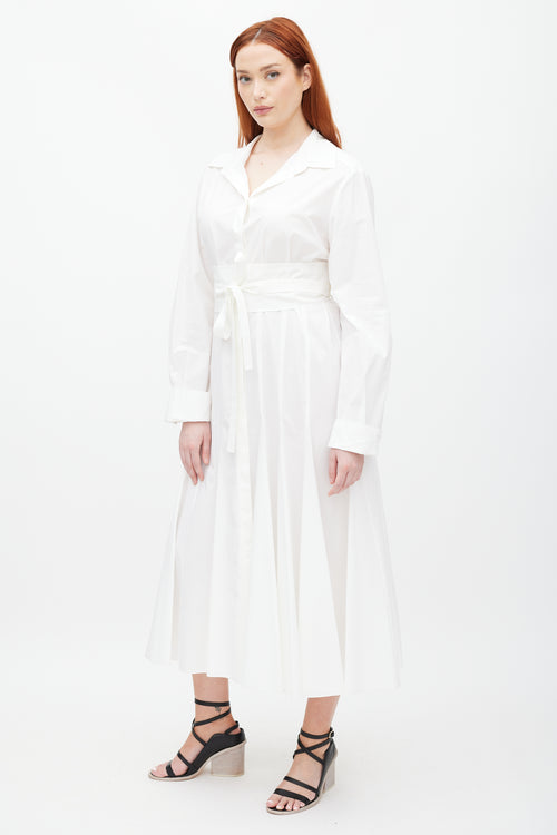Another Tomorrow White Pleated Trumpet Shirt Dress