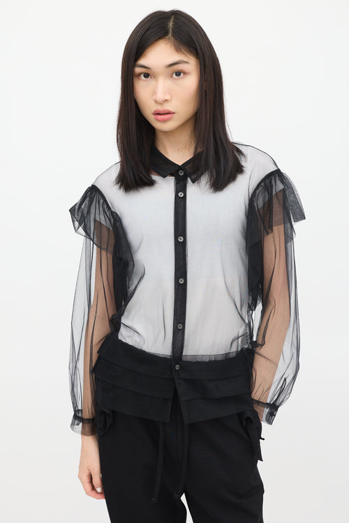 Anrealage Black Ruffled Mesh Shirt