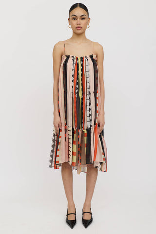 Apiece Apart Silk Striped Gathered Midi Dress