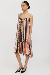 Apiece Apart Silk Striped Gathered Midi Dress