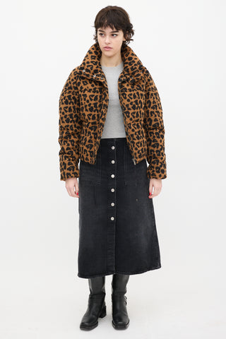 Apparis Brown & Black Printed Faux Fur Puffer