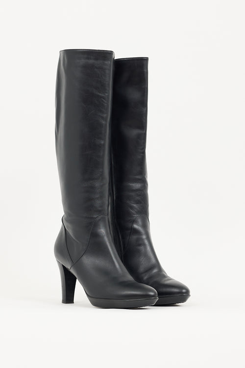 Aquatalia Black Leather Knee High Boot