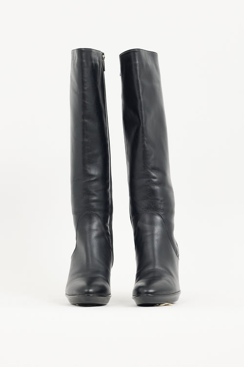 Aquatalia Black Leather Knee High Boot