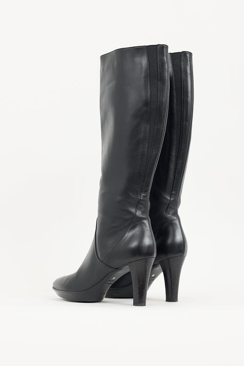 Aquatalia Black Leather Knee High Boot