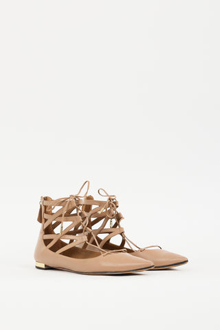 Aquazzura Beige Leather Belgravia Lace Up Flat