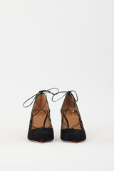Aquazzura Black Suede Fellini Strappy Heel