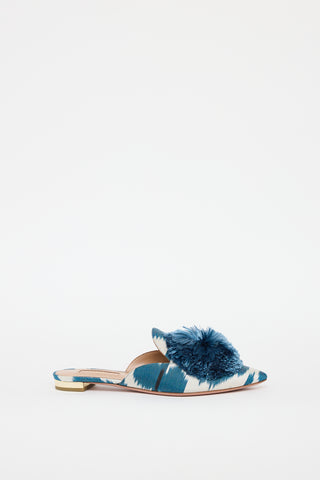 Aquazzura Blue & Cream Puff Flat Mule