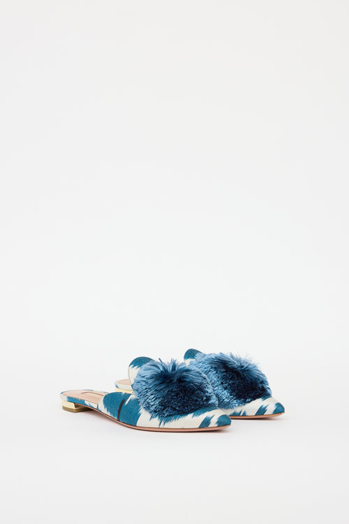 Aquazzura Blue & Cream Puff Flat Mule