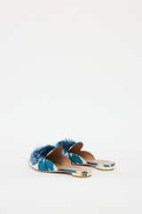 Aquazzura Blue & Cream Puff Flat Mule