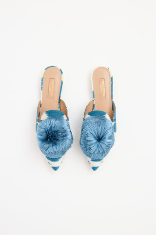 Aquazzura Blue & Cream Puff Flat Mule