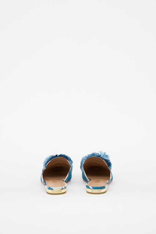 Aquazzura Blue & Cream Puff Flat Mule
