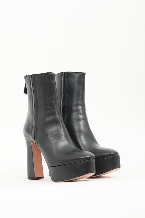 Aquazzura Black Leather Groove Platform Boot