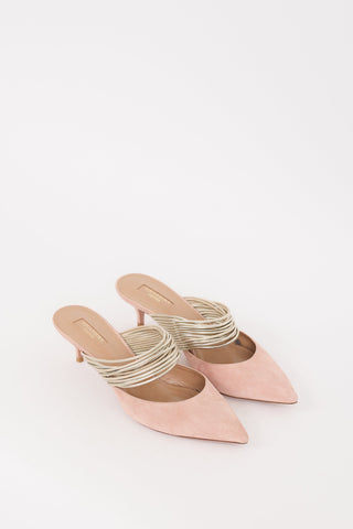 Aquazzura Beige & Gold Rendez Vous Pump