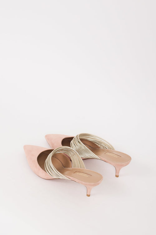 Aquazzura Beige & Gold Rendez Vous Pump