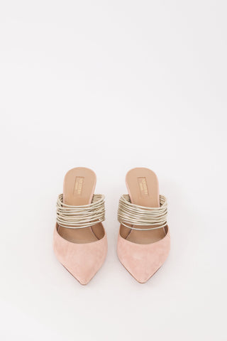 Aquazzura Beige & Gold Rendez Vous Pump
